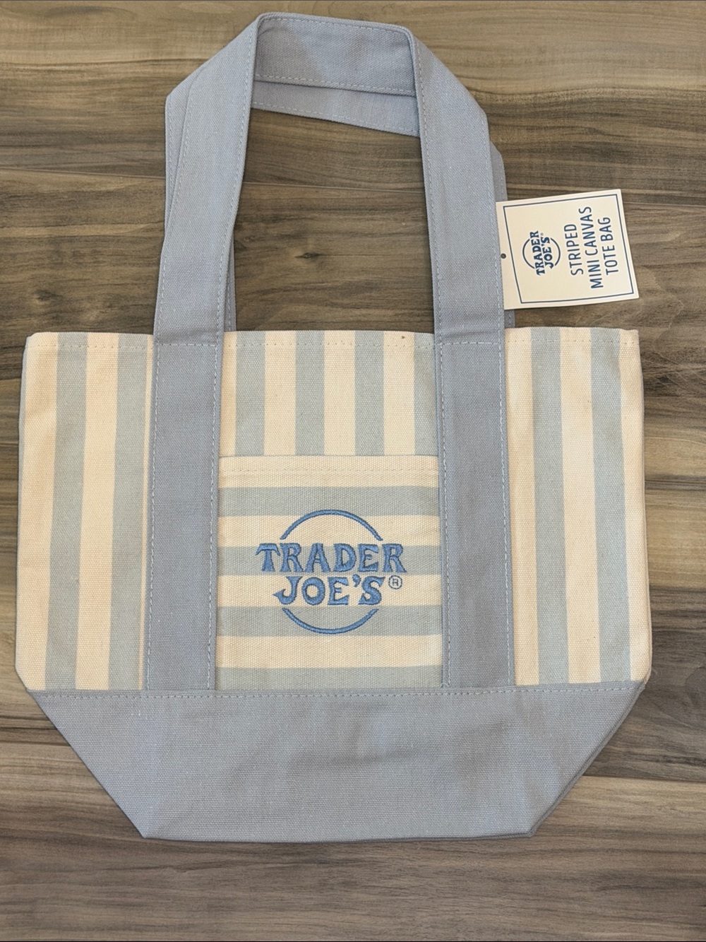 NWT Trader Joe's Blue & Cream Striped Canvas Tote